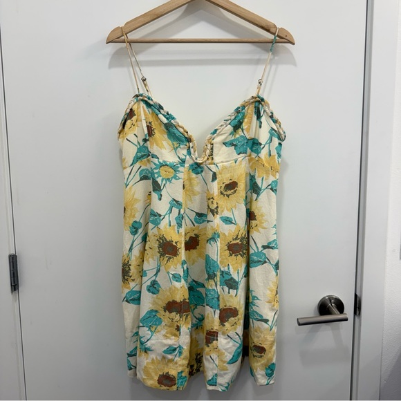 Free People Altura Floral Printed Mini Dress Pale Sunflower Combo Size - Picture 7 of 12